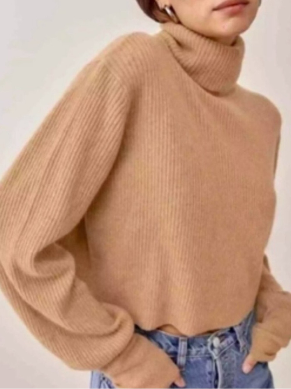 H&M Cropped Turtleneck Ribbed Sweater